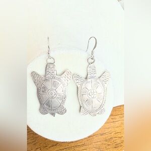 Boho Sea Turtle Earrings Silver Dangle Beach Jewelry Ocean Lover Gift